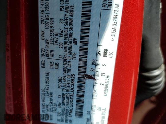 2020 Ford Escape Titanium Hybrid z VIN 1FMCU0DZ3LUC38525, wystawiony jako Copart lot #61967645 z przebiegiem 50 022 mil mil oraz Szkoda całkowita • Salvage title. Historia ofert i sprzedaży dostępna na DreamBid. Obrazek 12.