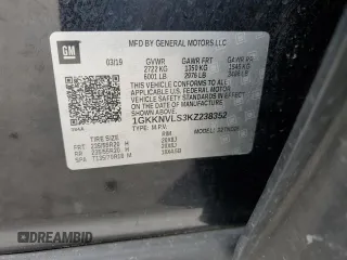 2019 GMC Acadia SLT with VIN 1GKKNVLS3KZ238352, listed as a Copart auction lot 51929515 with 122,811 mi miles and Salvage Title. Bid and sale history available at DreamBid. Image 14.