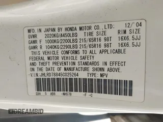 2005 Honda CR-V EX z VIN JHLRD78845C025264, wystawiony jako IAAI lot #41752341 z przebiegiem 196 753 mil mil oraz . Historia ofert i sprzedaży dostępna na DreamBid. Obrazek 9.
