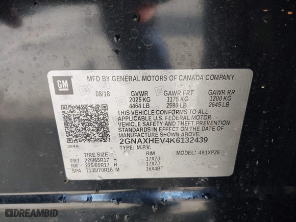 2019 Chevrolet Equinox LS with VIN 2GNAXHEV4K6132439, listed as a IAAI auction lot 41608111 with 41,118 mi miles. Bid and sale history available at carsss.com. Image 9.