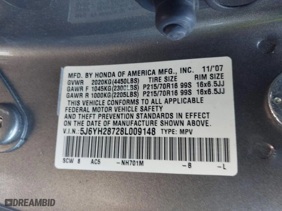 2008 Honda Element EX with VIN 5J6YH28728L009148, listed as a IAAI auction lot 41757258 with 184,587 mi miles. Bid and sale history available at carsss.com. Image 9.