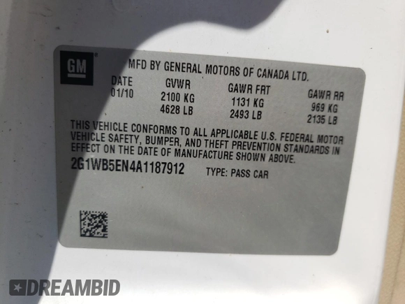 2010 Chevrolet Impala LT with VIN 2G1WB5EN4A1187912, listed as a Copart auction lot 54851045 with 126,234 mi miles and Salvage Title. Bid and sale history available at DreamBid. Image 12.