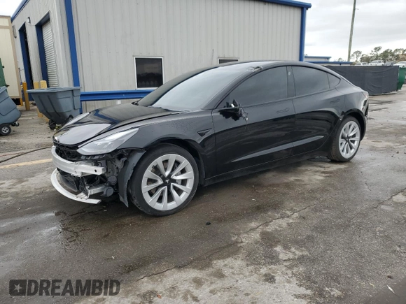 2022 Tesla Model 3 with VIN 5YJ3E1EA0NF186296, listed as a Copart auction lot 45711405 with 75,653 mi miles and Salvage Title. Bid and sale history available at DreamBid. Image 1.