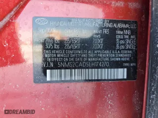 2020 Hyundai Santa Fe SE with VIN 5NMS2CAD5LH174270, listed as a Copart auction lot 45418335 with 52,386 mi miles and Salvage Title. Bid and sale history available at carsss.com. Image 15.