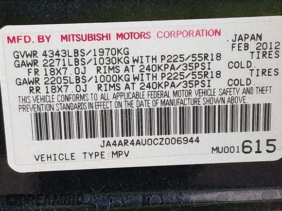 2012 Mitsubishi Outlander Sport SE with VIN JA4AR4AU0CZ006944, listed as a IAAI auction lot 41817511 with 162,991 mi miles. Bid and sale history available at carsss.com. Image 9.