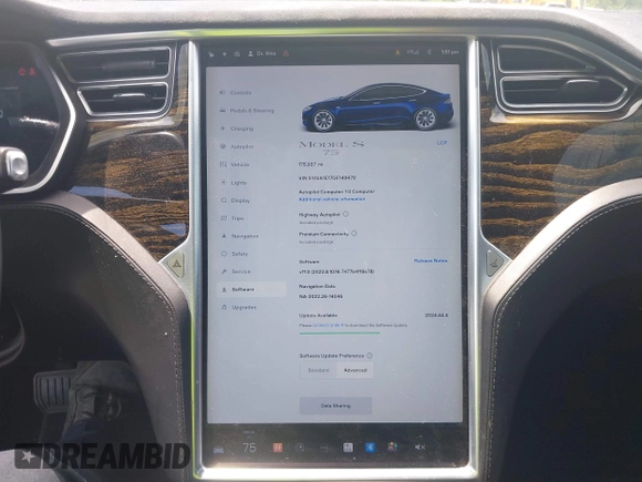 2016 Tesla Model S 70 with VIN 5YJSA1E17GF149479, listed as a IAAI auction lot 42609734 with 175,007 mi miles and . Bid and sale history available at DreamBid. Image 18.