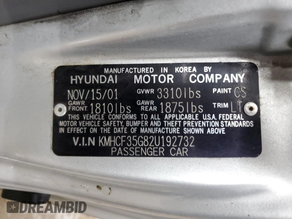 2002 Hyundai Accent with VIN KMHCF35G82U192732, listed as a Copart auction lot 85187074 with 224,194 mi miles and Clean title. Bid and sale history available at DreamBid. Image 12.