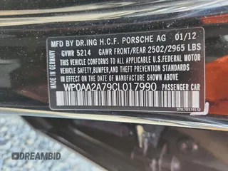 2012 Porsche Panamera z VIN WP0AA2A79CL017990, wystawiony jako Copart lot #60265235 z przebiegiem 60 679 mil mil oraz Szkoda całkowita • Salvage title. Historia ofert i sprzedaży dostępna na DreamBid. Obrazek 12.