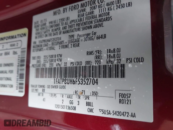 2015 Ford Mustang EcoBoost Premium с VIN 1FATP8UH6F5352704, выставлен на аукционе IAAI как лот 42104006 с пробегом 139 433 миль миль и . История ставок и продаж доступна на DreamBid. Изображение 9.