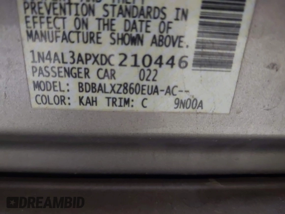 2013 Nissan Altima S with VIN 1N4AL3APXDC210446, listed as a IAAI auction lot 41973949 with 258,640 mi miles and . Bid and sale history available at DreamBid. Image 9.