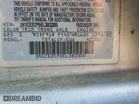 2014 Nissan Note S with VIN 3N1CE2CP5EL383305, listed as a Copart auction lot 50402565 with 72,424 mi miles and Salvage Title. Bid and sale history available at DreamBid. Image 14.