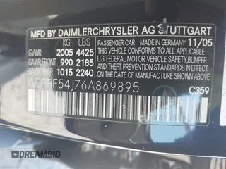 2006 Mercedes-Benz C z VIN WDBRF54J76A869895, wystawiony jako IAAI lot #42145920 z przebiegiem 188 626 mil mil oraz . Historia ofert i sprzedaży dostępna na DreamBid. Obrazek 9.