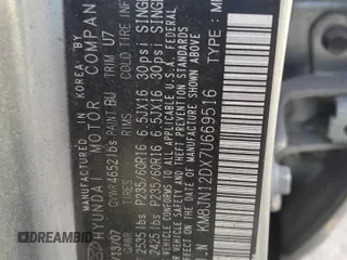 2007 Hyundai Tucson SE with VIN KM8JN12DX7U669516, listed as a Copart auction lot 75064014 with 60,360 mi miles and Salvage Title. Bid and sale history available at carsss.com. Image 13.