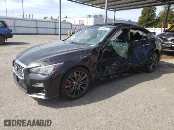 2019 Infiniti Q50 RED SPORT 400 with VIN JN1FV7AP1KM760890, listed as a Copart auction lot 48599375 with 78,196 mi miles and Salvage Title. Bid and sale history available at carsss.com. Image 1.
