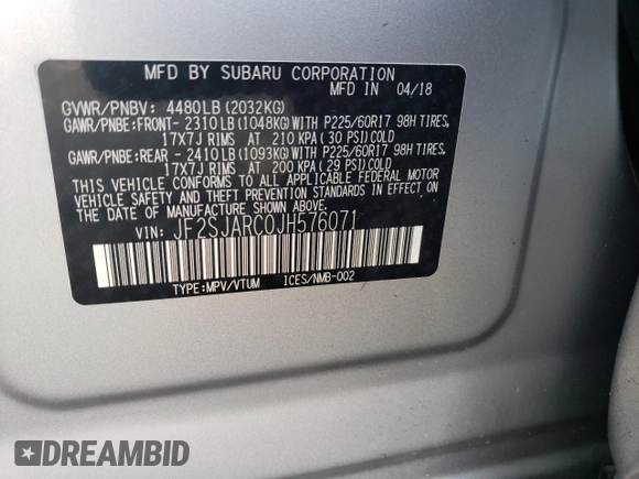 2018 Subaru Forester Limited with VIN JF2SJARC0JH576071, listed as a Copart auction lot 51944553 with 47,779 mi miles. Bid and sale history available at carsss.com. Image 13.