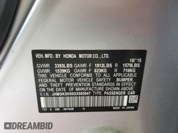 2016 Honda Fit LX with VIN JHMGK5H50GX005947, listed as a Copart auction lot 57699275 with 103,698 mi miles and Salvage title. Bid and sale history available at DreamBid. Image 12.