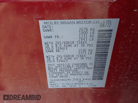 2023 Nissan Pathfinder Rock Creek with VIN 5N1DR3BD2PC201346, listed as a IAAI auction lot 41497308 with 49,827 mi miles and . Bid and sale history available at DreamBid. Image 9.
