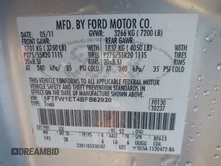 2011 Ford F-150 XLT with VIN 1FTFW1ET4BFB82920, listed as a IAAI auction lot 41213057 with 187,485 mi miles and . Bid and sale history available at carsss.com. Image 9.
