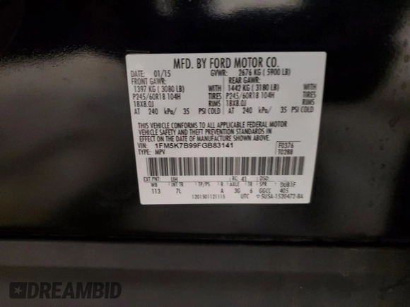 2015 Ford Explorer с VIN 1FM5K7B99FGB83141, выставлен на аукционе Copart как лот 71627514 с пробегом 174 159 миль миль и Списание • Salvage title. История ставок и продаж доступна на DreamBid. Изображение 13.