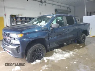 2020 Chevrolet Silverado 1500 Custom Trail Boss with VIN 1GCPYCEFXLZ181260, listed as a Copart auction lot 46917855 with 77,384 mi miles and Salvage Title. Bid and sale history available at DreamBid. Image 1.