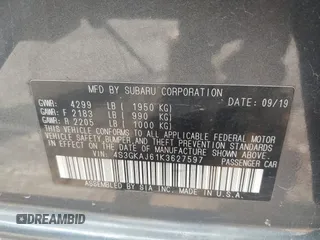 2019 Subaru Impreza Special Sports z VIN 4S3GKAJ61K3627597, wystawiony jako IAAI lot #42381210 z przebiegiem 65 575 mil mil oraz . Historia ofert i sprzedaży dostępna na DreamBid. Obrazek 9.