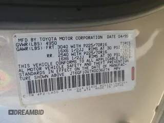 1999 Lexus RX 300 Luxury SUV with VIN JT6GF10U7X0036274, listed as a Copart auction lot 57787864 with 211,369 mi miles and Salvage Title. Bid and sale history available at carsss.com. Image 13.