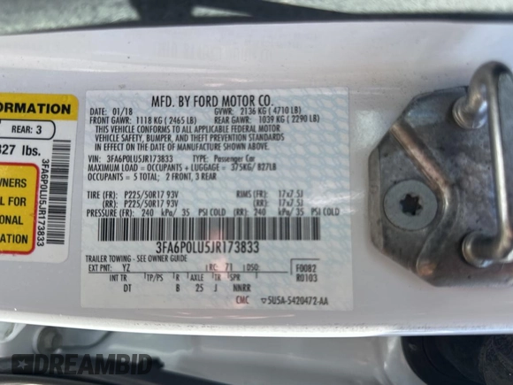 2018 Ford Fusion Hybrid SE with VIN 3FA6P0LU5JR173833, listed as a Copart auction lot 55092565 with 83,242 mi miles and Clean Title. Bid and sale history available at carsss.com. Image 10.