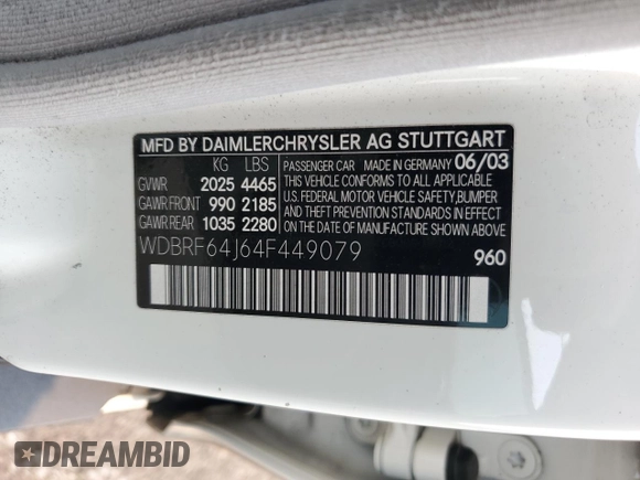 2004 Mercedes-Benz C 320 with VIN WDBRF64J64F449079, listed as a Copart auction lot 70637514 with 130,830 mi miles and Salvage Title. Bid and sale history available at DreamBid. Image 14.