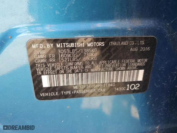 2017 Mitsubishi Mirage G4 ES with VIN ML32F3FJ6HHF11840, listed as a Copart auction lot 49885955 with 79,524 mi miles and Clean Title. Bid and sale history available at carsss.com. Image 12.