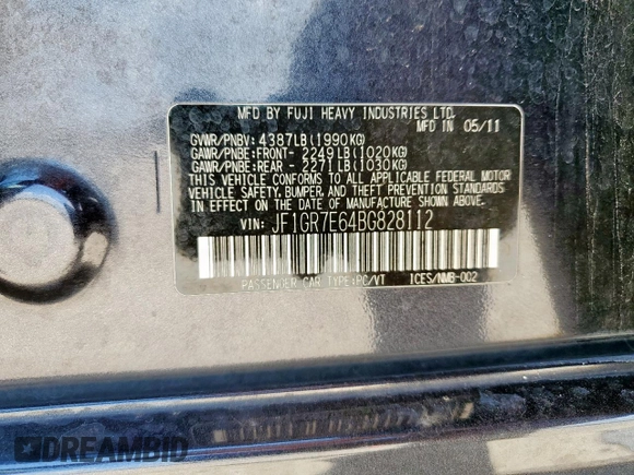 2011 Subaru WRX WRX Limited with VIN JF1GR7E64BG828112, listed as a Copart auction lot 62281995 with 174,972 mi miles and Clean title. Bid and sale history available at DreamBid. Image 13.