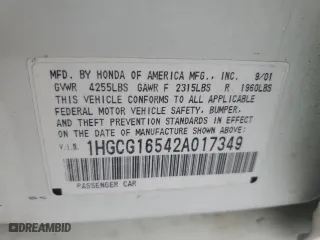 2002 Honda Accord Sdn EX w/Leather with VIN 1HGCG16542A017349, listed as a Copart auction lot 50952055 with 152,893 mi miles and Clean Title. Bid and sale history available at carsss.com. Image 12.