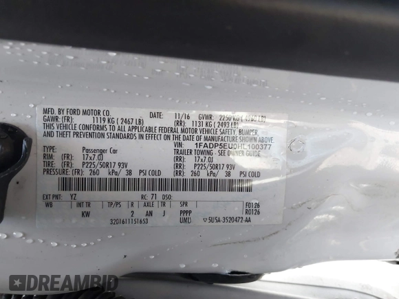 2017 Ford C-Max Energi SE with VIN 1FADP5EU0HL100377, listed as a IAAI auction lot 41820321 with 177,546 mi miles. Bid and sale history available at carsss.com. Image 9.