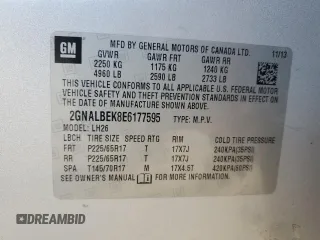 2014 Chevrolet Equinox LT with VIN 2GNALBEK8E6177595, listed as a Copart auction lot 55504055 with 134,615 mi miles and Clean Title. Bid and sale history available at carsss.com. Image 13.