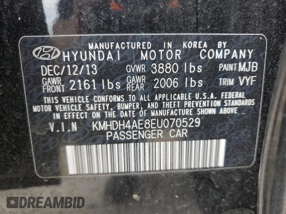 2014 Hyundai Elantra SE z VIN KMHDH4AE8EU070529, wystawiony jako Copart lot #60615255 z przebiegiem 128 052 mil mil oraz Szkoda całkowita • Salvage title. Historia ofert i sprzedaży dostępna na DreamBid. Obrazek 13.
