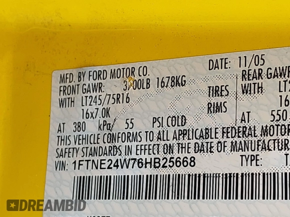 2006 Ford Econoline Cargo with VIN 1FTNE24W76HB25668, listed as a IAAI auction lot 42183528 with 225,468 mi miles and . Bid and sale history available at carsss.com. Image 9.