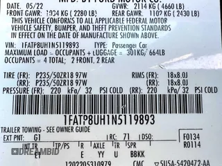 2022 Ford Mustang EcoBoost with VIN 1FATP8UH1N5119893, listed as a Copart auction lot 50090825 with 52,521 mi miles and Clean Title. Bid and sale history available at carsss.com. Image 10.