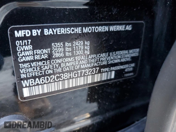 2017 BMW 6 Series z VIN WBA6D2C38HGT73237, wystawiony jako Copart lot #40849343 z przebiegiem 49 513 mil mil oraz . Historia ofert i sprzedaży dostępna na DreamBid. Obrazek 12.