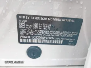 2013 BMW 5 Series 528i xDrive with VIN WBAXH5C53DDW16007, listed as a IAAI auction lot 41778356 with 90,498 mi miles and . Bid and sale history available at DreamBid. Image 9.