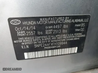 2015 Hyundai Sonata 2.4L SE with VIN 5NPE24AFXFH109944, listed as a Copart auction lot 89157025 with 205,770 mi miles and Salvage Title. Bid and sale history available at carsss.com. Image 14.