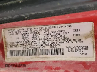 2002 Toyota Tacoma z VIN 5TEWN72N32Z037902, wystawiony jako Copart lot #52958925 z przebiegiem Nie podano mil oraz Szkoda całkowita • Salvage title. Historia ofert i sprzedaży dostępna na DreamBid. Obrazek 12.