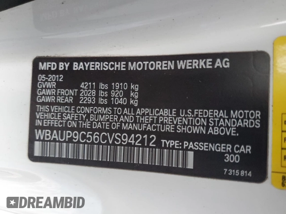 2012 BMW 1 Series 128i z VIN WBAUP9C56CVS94212, wystawiony jako Copart lot #81246514 z przebiegiem Nie podano mil oraz Czysty tytuł • Clean title. Historia ofert i sprzedaży dostępna na DreamBid. Obrazek 13.