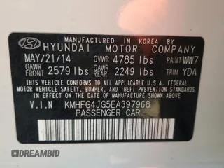 2014 Hyundai Azera with VIN KMHFG4JG5EA397968, listed as a Copart auction lot 50899305 with 173,349 mi miles and Salvage title. Bid and sale history available at DreamBid. Image 12.