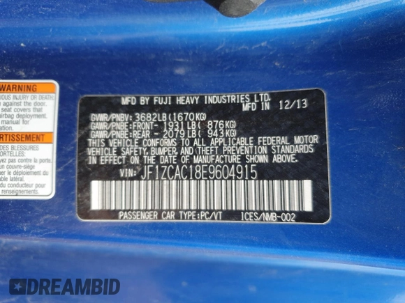 2014 Subaru BRZ Limited with VIN JF1ZCAC18E9604915, listed as a Copart auction lot 52562505 with 88,268 mi miles and Salvage Title. Bid and sale history available at carsss.com. Image 14.