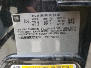 2012 Buick LaCrosse Premium 2 with VIN 1G4GF5E36CF324550, listed as a Copart auction lot 58740565 with 131,134 mi miles and Salvage title. Bid and sale history available at DreamBid. Image 12.