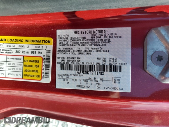 2023 Ford Mustang EcoBoost с VIN 1FA6P8TH7P5111783, выставлен на аукционе Copart как лот 53097805 с пробегом 10 989 миль миль и Списание • Salvage title. История ставок и продаж доступна на DreamBid. Изображение 12.