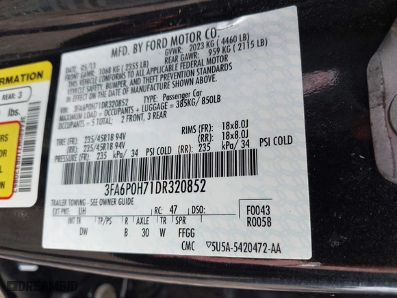 2013 Ford Fusion SE with VIN 3FA6P0H71DR320852, listed as a IAAI auction lot 41951931 with 110,324 mi miles. Bid and sale history available at carsss.com. Image 9.
