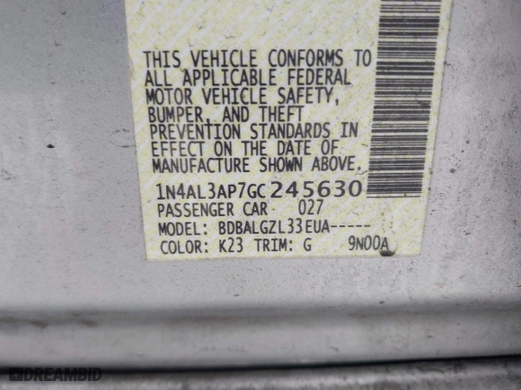 2016 Nissan Altima 2.5 SL with VIN 1N4AL3AP7GC245630, listed as a IAAI auction lot 42081121 with 265,492 mi miles. Bid and sale history available at carsss.com. Image 9.