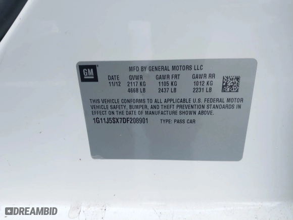 2013 Chevrolet Malibu LTZ with VIN 1G11J5SX7DF208901, listed as a IAAI auction lot 41187677 with 174,734 mi miles. Bid and sale history available at carsss.com. Image 9.