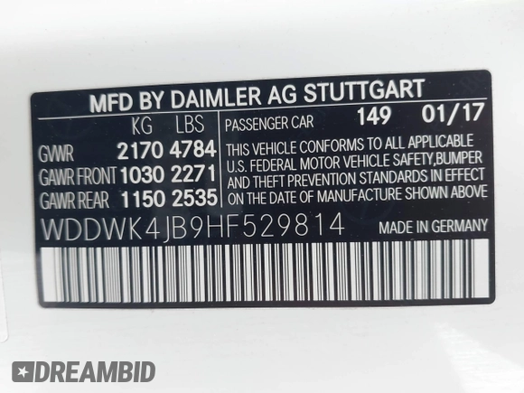 2017 Mercedes-Benz C 300 with VIN WDDWK4JB9HF529814, listed as a IAAI auction lot 42018870 with 39,062 mi miles and . Bid and sale history available at DreamBid. Image 9.