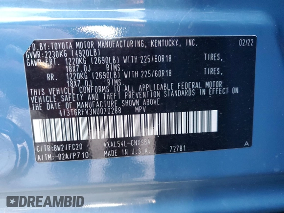 2022 Toyota RAV4 Hybrid SE with VIN 4T3T6RFV3NU070288, listed as a Copart auction lot 77693494 with 32,497 mi miles and Non repairable. Bid and sale history available at DreamBid. Image 16.